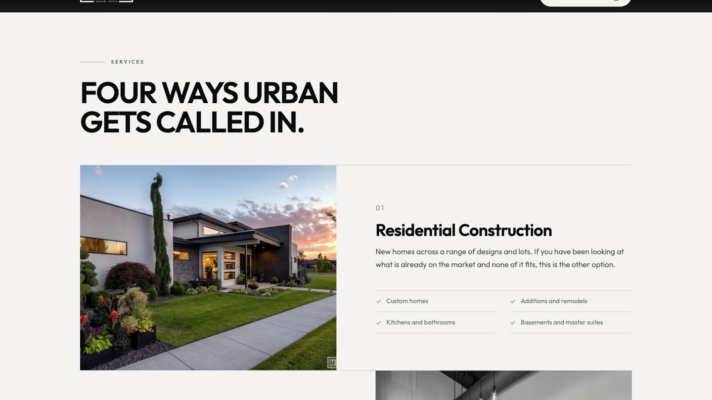The services section of the new homepage