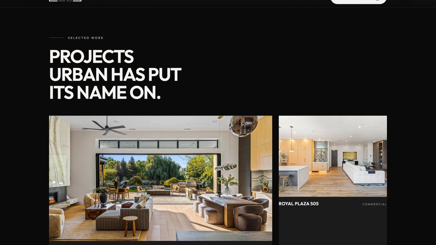 The selected work section of the new homepage