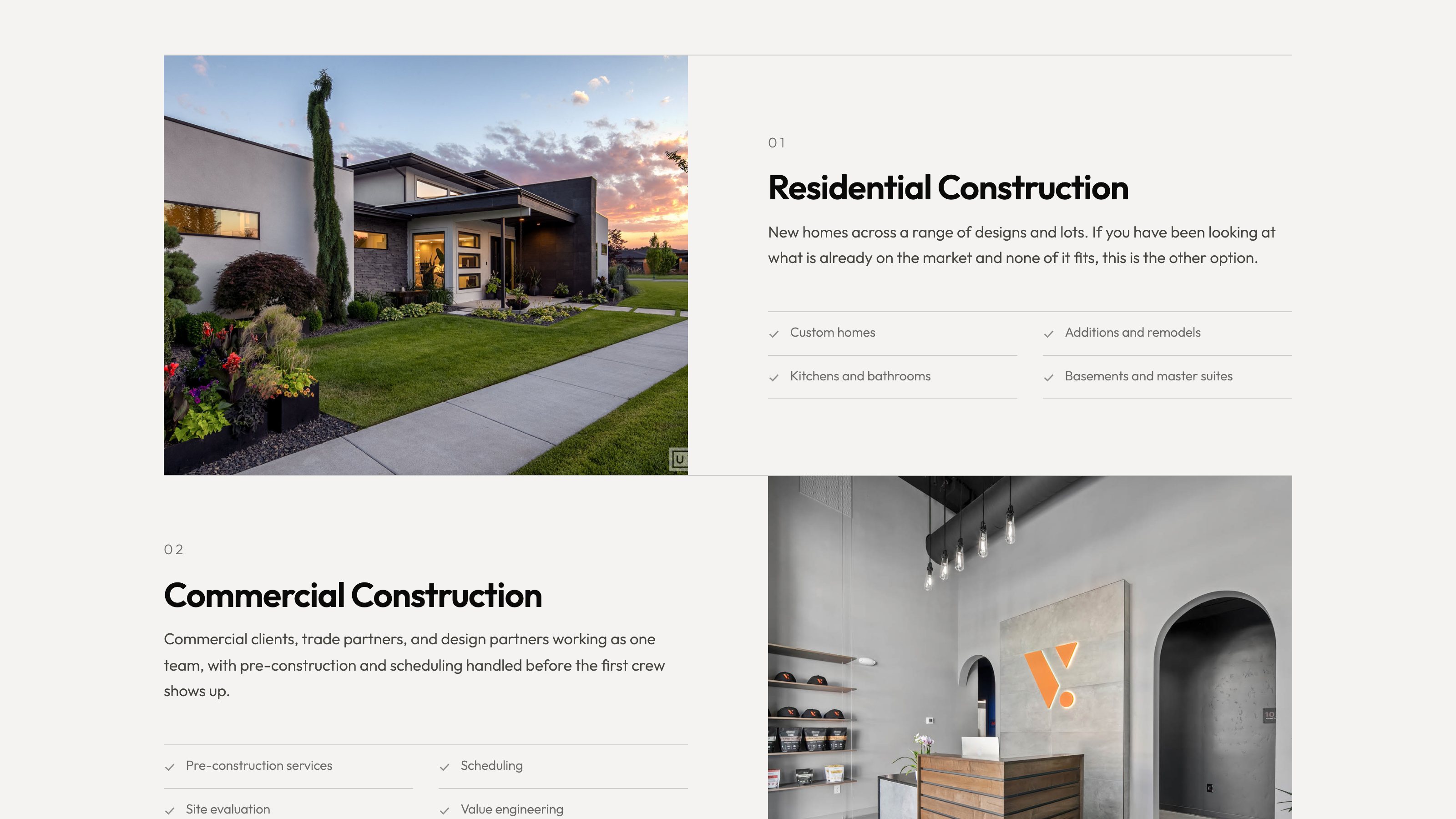 The services section of the new homepage